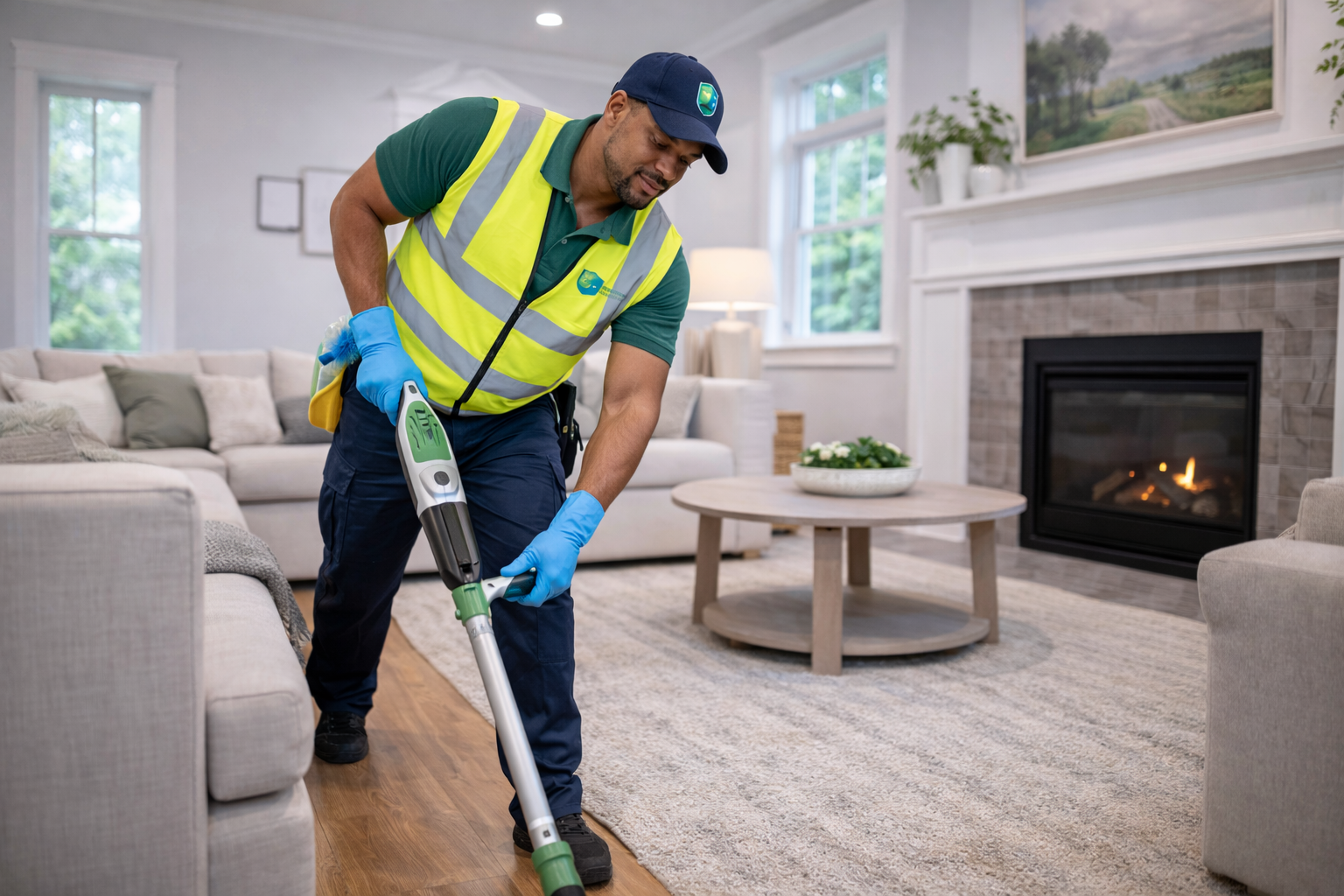 Professional cleaner performing deep cleaning